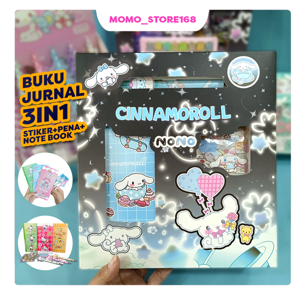 

Buku jurnal sanrio kuromi hellokitty 3in1 notebook + set stiker + pena Jurnal anak buku tulis anak