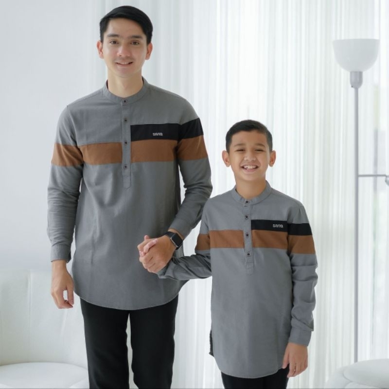 BAJU MUSLIM PRIA COUPLE AYAH ANAK LENGAN PANJANG -SAVIQ KURTA AYAH DAN ANAK  KURTA SAVIQ PANJANG