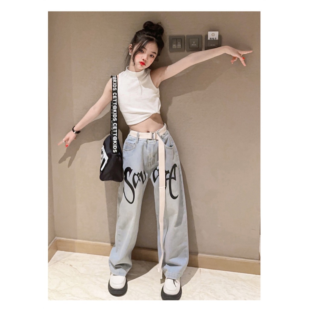 3-15th setelan jeans anak tanggung tanktop celana kulot jeans anak tanggung perempuan korea