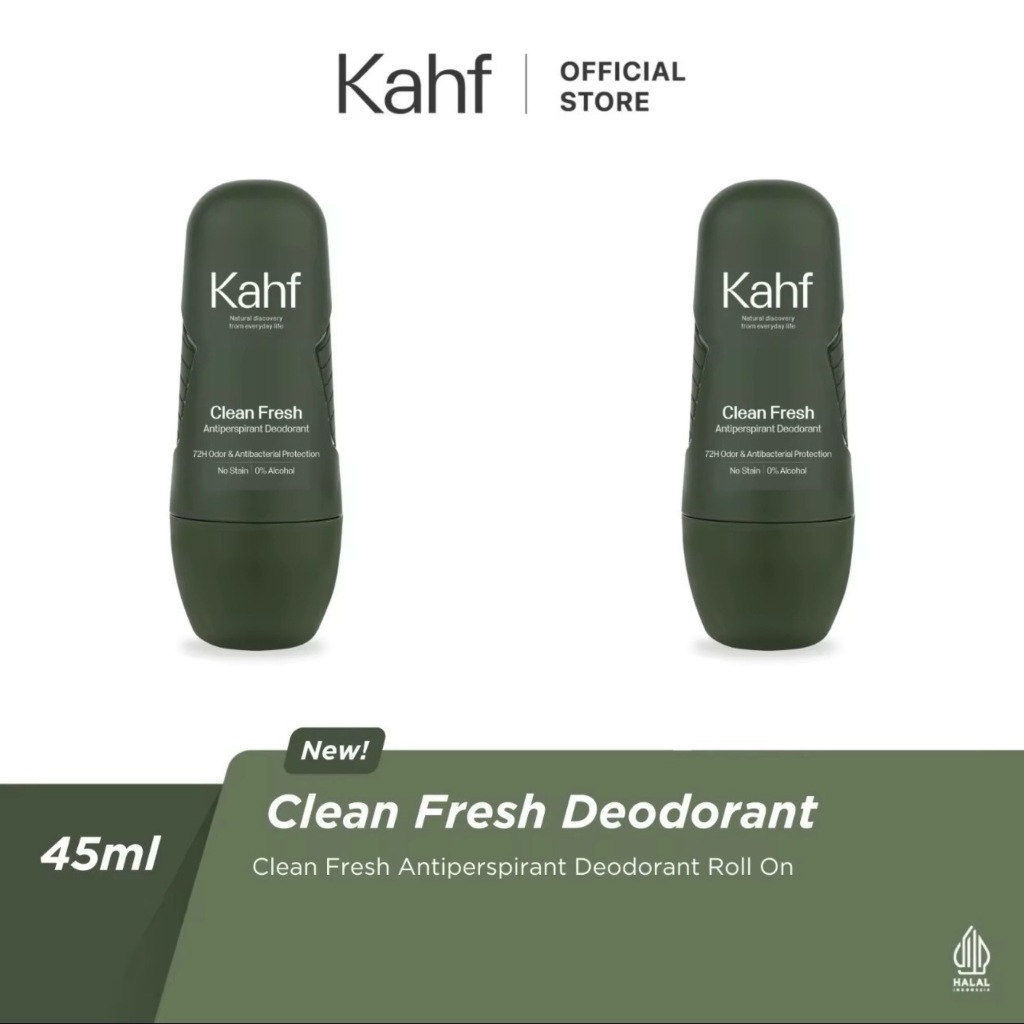 KAHF Clean Fresh Antiperspirant Deodorant Roll On Twin Pack / Indonesia Paket Deodorant Pria 45ml 2 