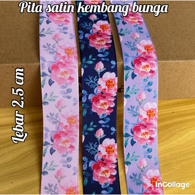 

per meter pita satin japan kembang bunga lebar 2.5 cm
