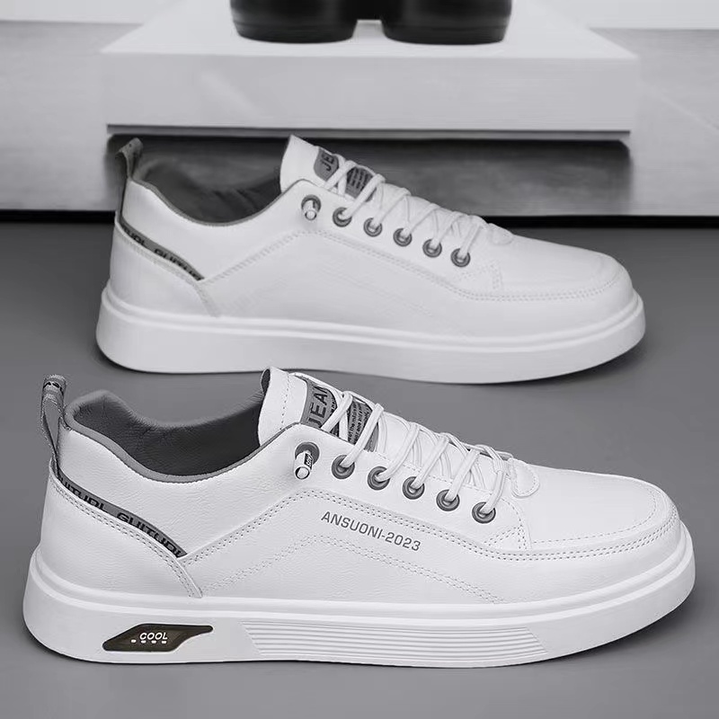 SHOPEE MALL Highland Sepatu Pria Putih Sneakers Tali Casual Sepatu Cowok Sekolah Trendy Kerja Kuliah