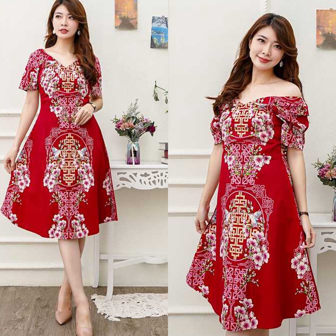 Promo Evercloth Fangyin Dress Batik Wanita Sabrina Natal Cheongsam Qipao ImlEvercloth Fangyin Dress 