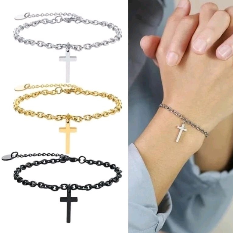 Gelang titanium model bandul salib pria wanita
