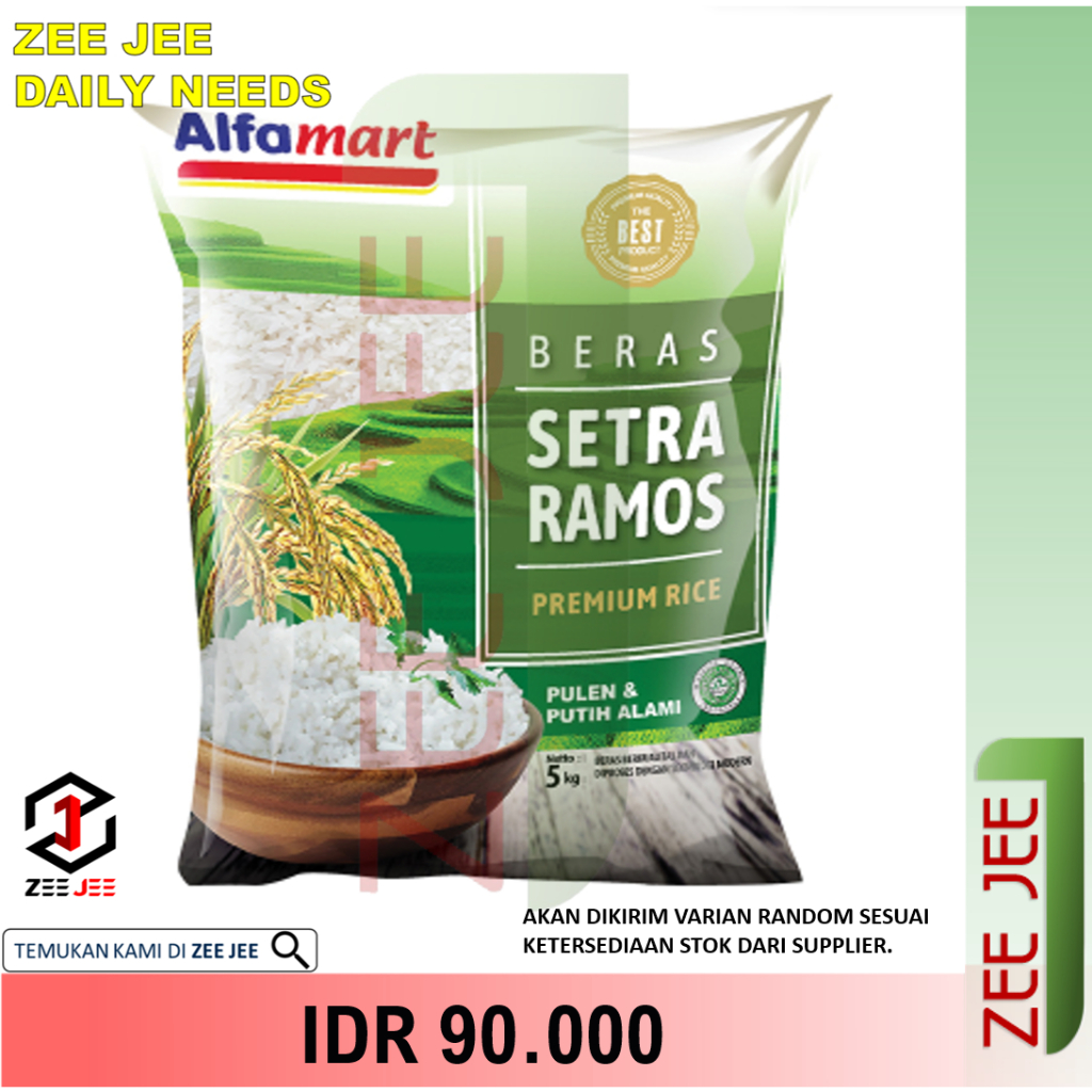 

BERAS PREMIUM RAMOS SUPER 5KG MERK RANDOM (ALFAMART, FOOD STATION, ANAK RAJA, SANIA PREMIUM, RAJA PLATINUM, TOPI KOKI, DLL)