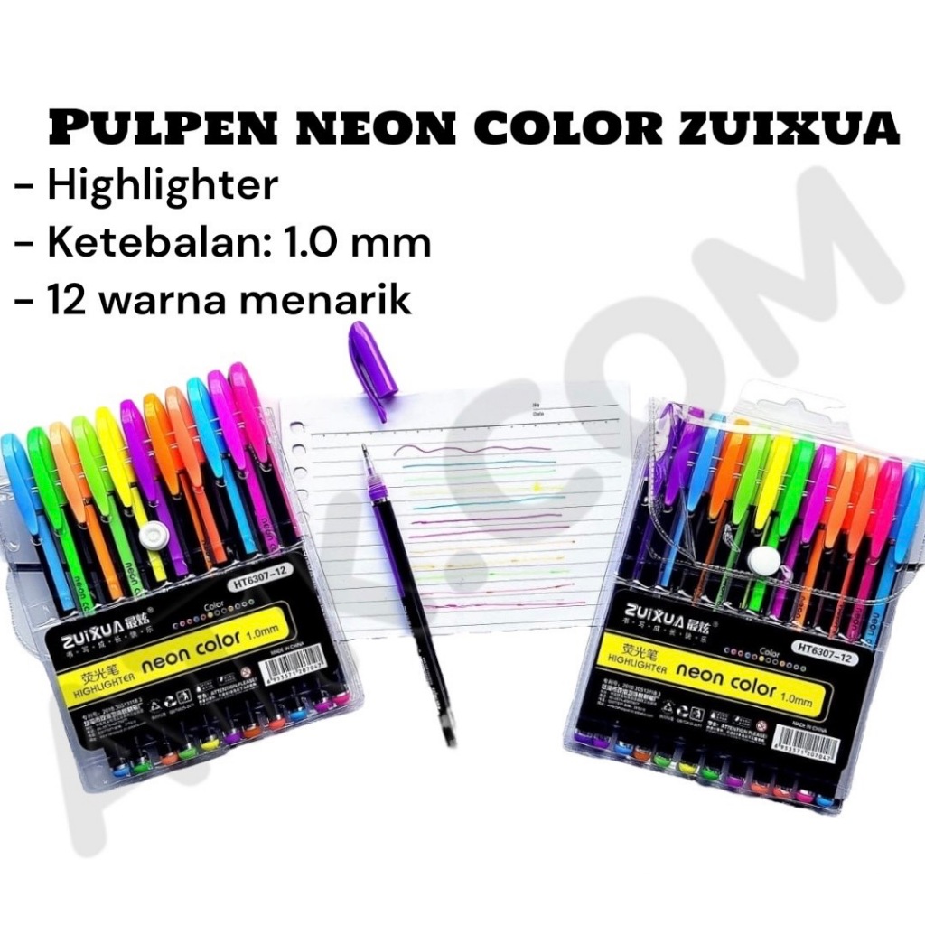 

Pulpen Neon Color ZUIXUA HT-6307 12 Warna / Bolpen Gel Pen Warna Warni / BLP GEL ZUIXUA