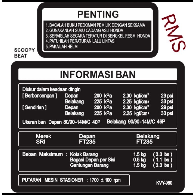 

stiker pelengkap informasi ban penting beat scoopy fi 2020/2022