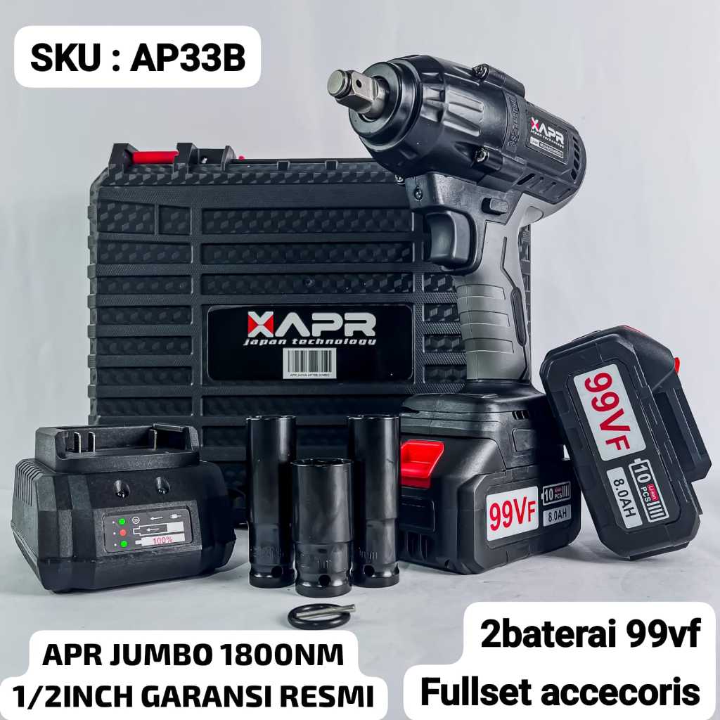 (PROMOSI) COD IMPACT WRENCH APR JAPAN AP33B JUMBO 2 BATERAI 99V BLACK EDITION 1500NM ORIGINAL