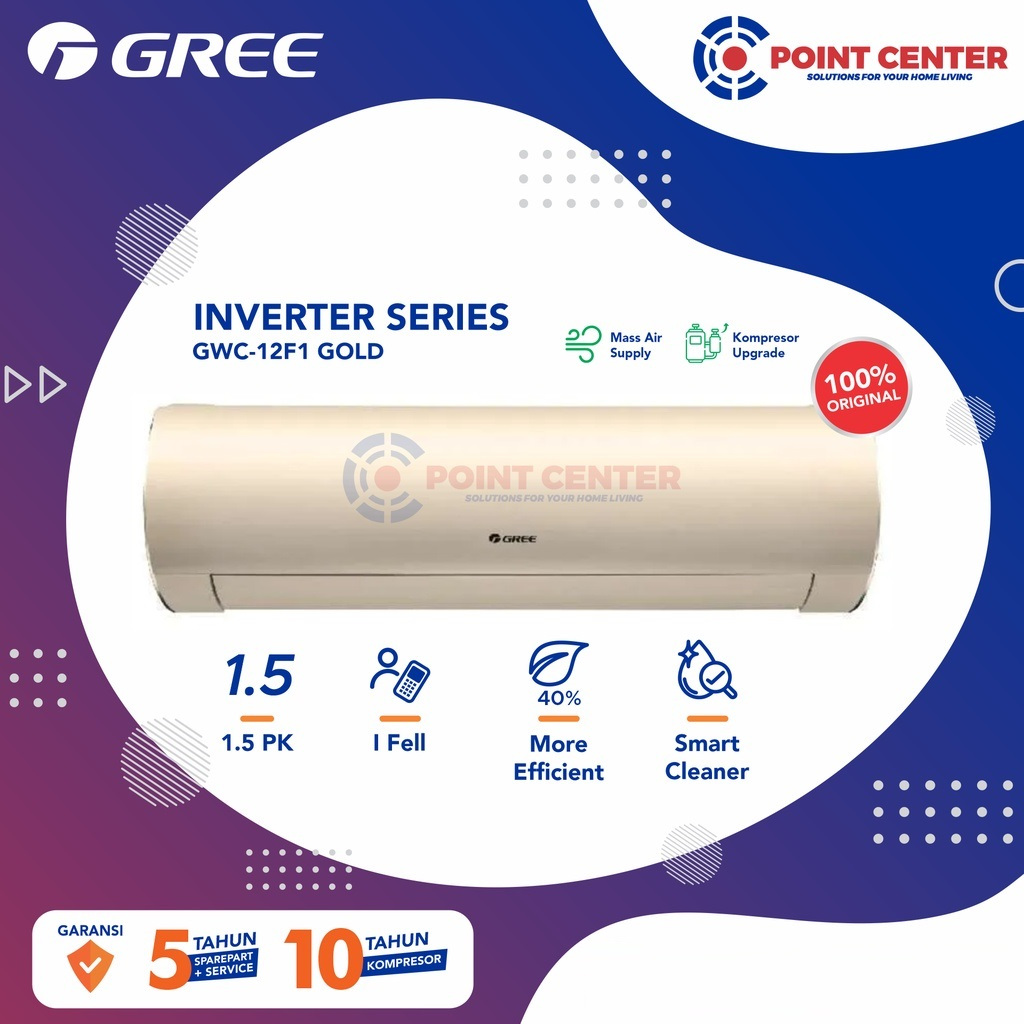 TERBAIK AC GREE F1 SERIES INVERTER 1 1/2PK 1,5 PK GWC-12F1 - GOLD