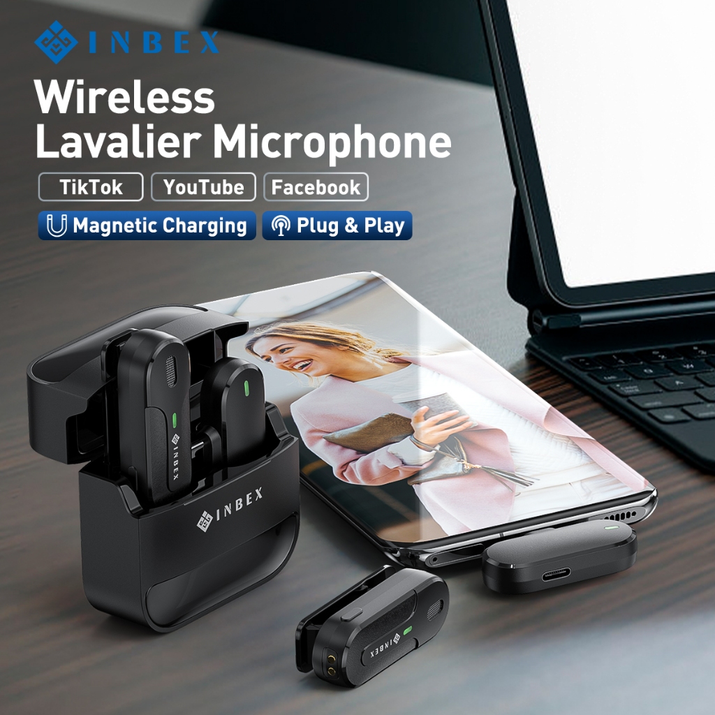 INBEX Mic Wireless Wireless microphone  Lavalier Microphone Clip On Plug &amp; Play/Mikrofon Dengan Receiver Noise Reduction Type C for Karaoke Singsing meeting Live Stream