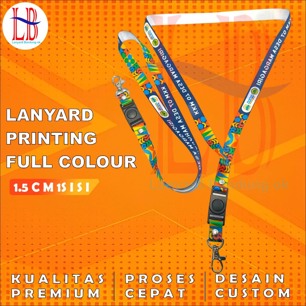 

Lanyard id card custom 1,5 cm 1 sisi printing sublim bahan tisu premium gantungan kalung name tag desain bebas