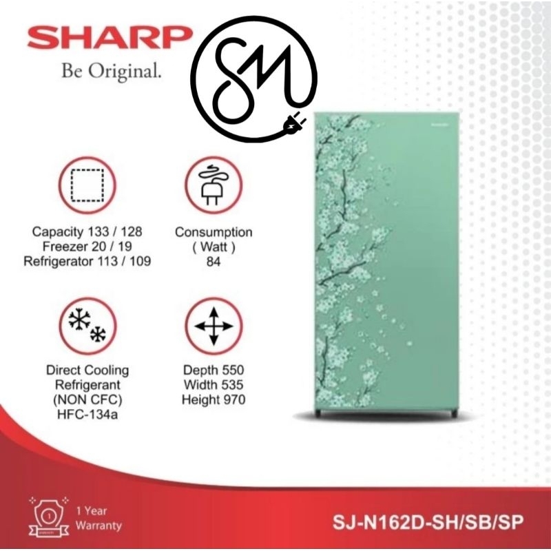Kulkas Sharp 1 pintu SJ-N162D SH SB SP 162D SJN162D 133 L Kirei III