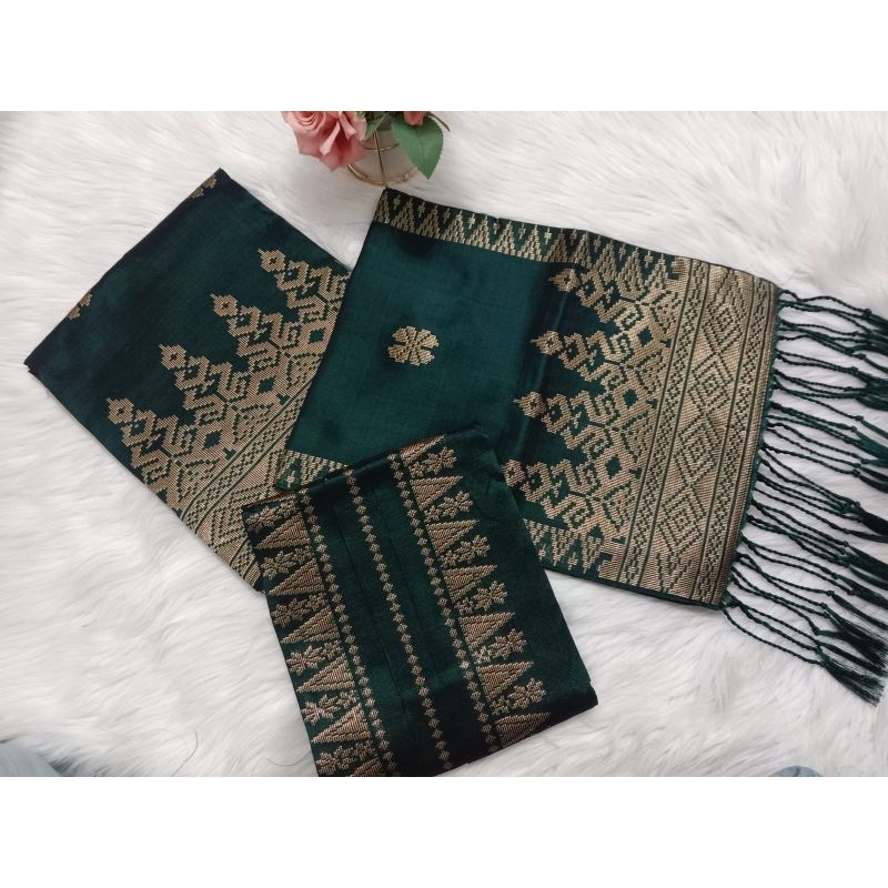 Songket Silungkang Couple set warna hijau botol ( songket selendang+ baju)