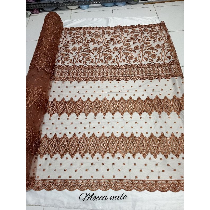 Kain Tile Akar Bordir Etnik /Tile Etnik /Bahan Kebaya Brokat Tule