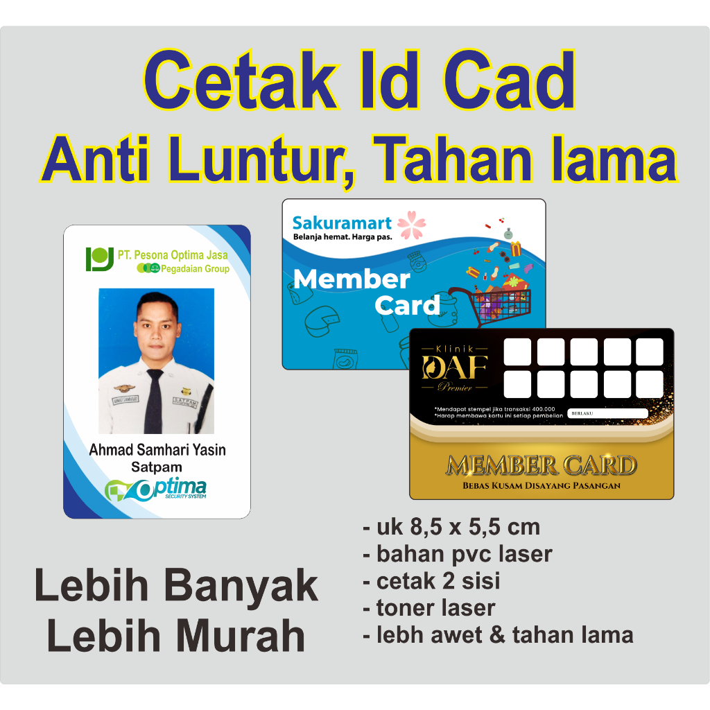 

Cetak id cad KTA Custom Pelajar anti luntur awet dan tahan lama