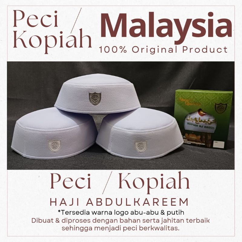 Peci Malaysia Original / Kopiah Haji Abdul Karim Ori /  Peci Putih Abdul Kareem / Peci Habib /  Kopi