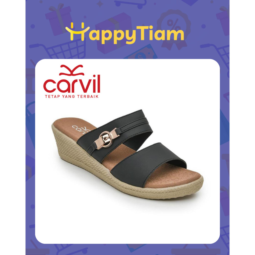 SANDAL WANITA CARVIL ROSSA 02 BLACK 36 - 40 ORIGINAL ~ SENDAL CEWEK WEDGES HEELS HITAM HAK FANCY
