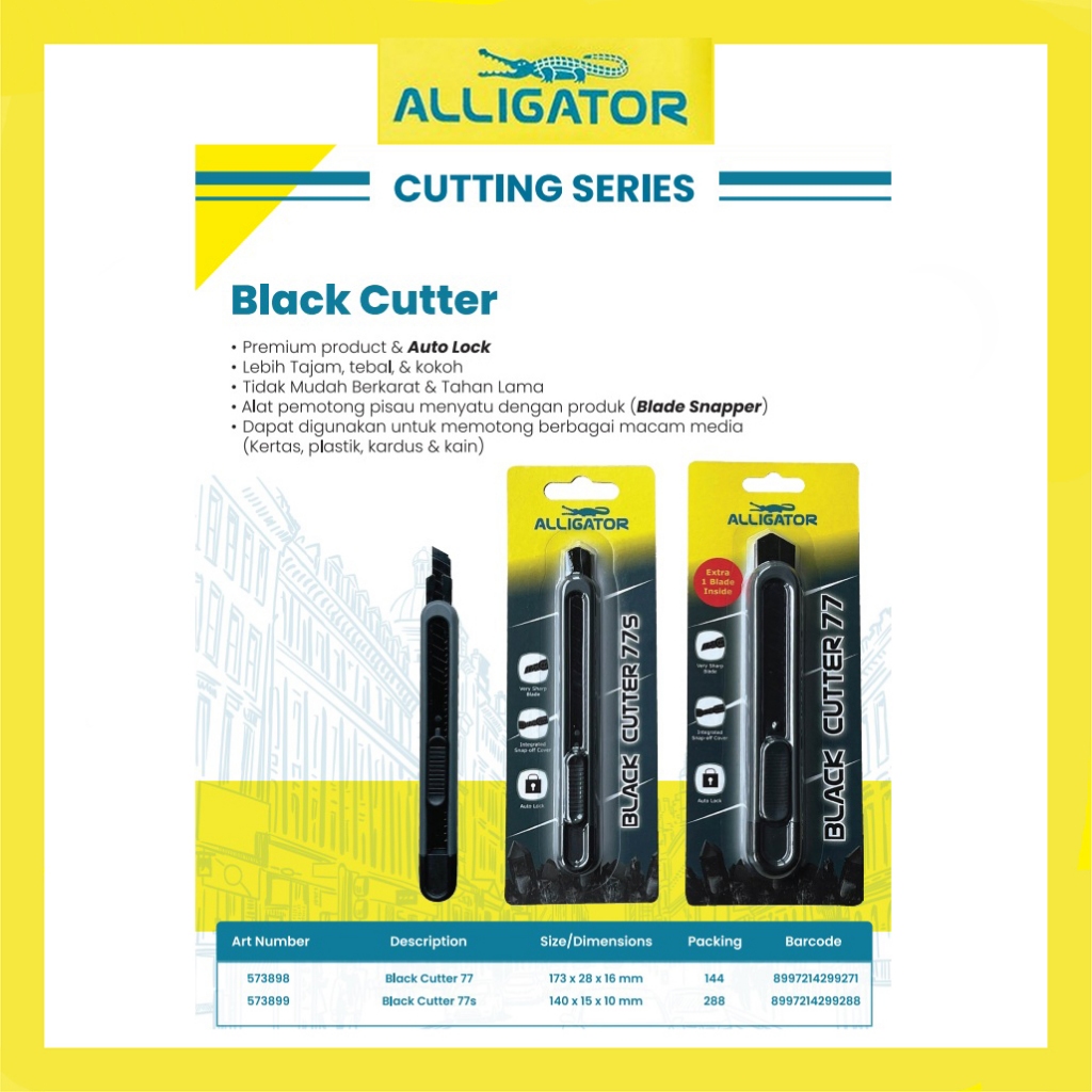 

Alligator Pisau Cutter Black 77 / Black Cutter / Gratis Extra 1 Blade Untuk Ukuran Besar