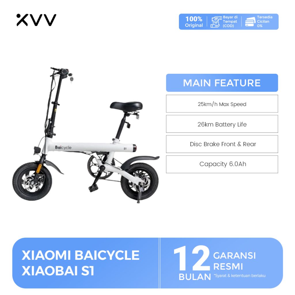 Baicycle Xiaobai S1 - Sepeda Listrik Lipat 12 Inci 250W Baterai Lithium Alternatif Portabel Daya E-b