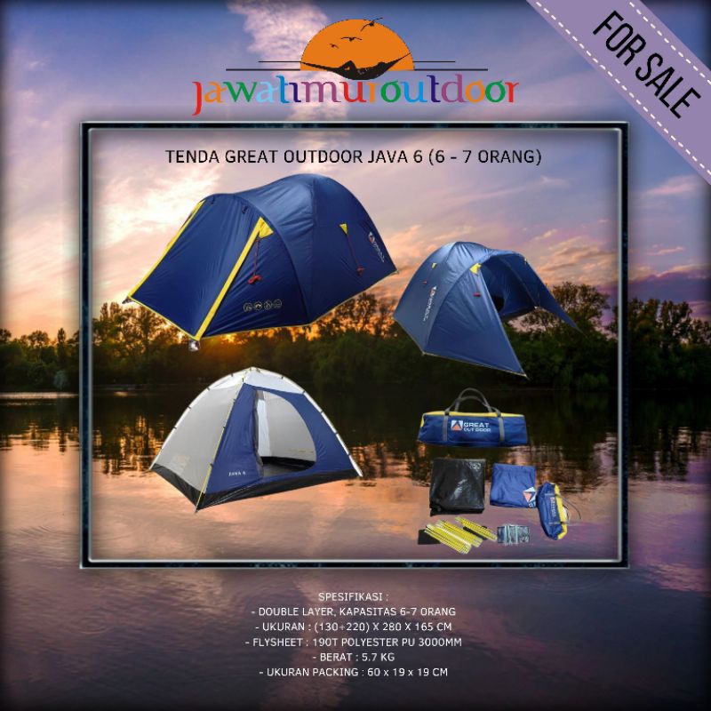 Tenda Camping Great Outdoor Java 6 Tenda Dome Kapasitas 6 -7 Orang Double Layer