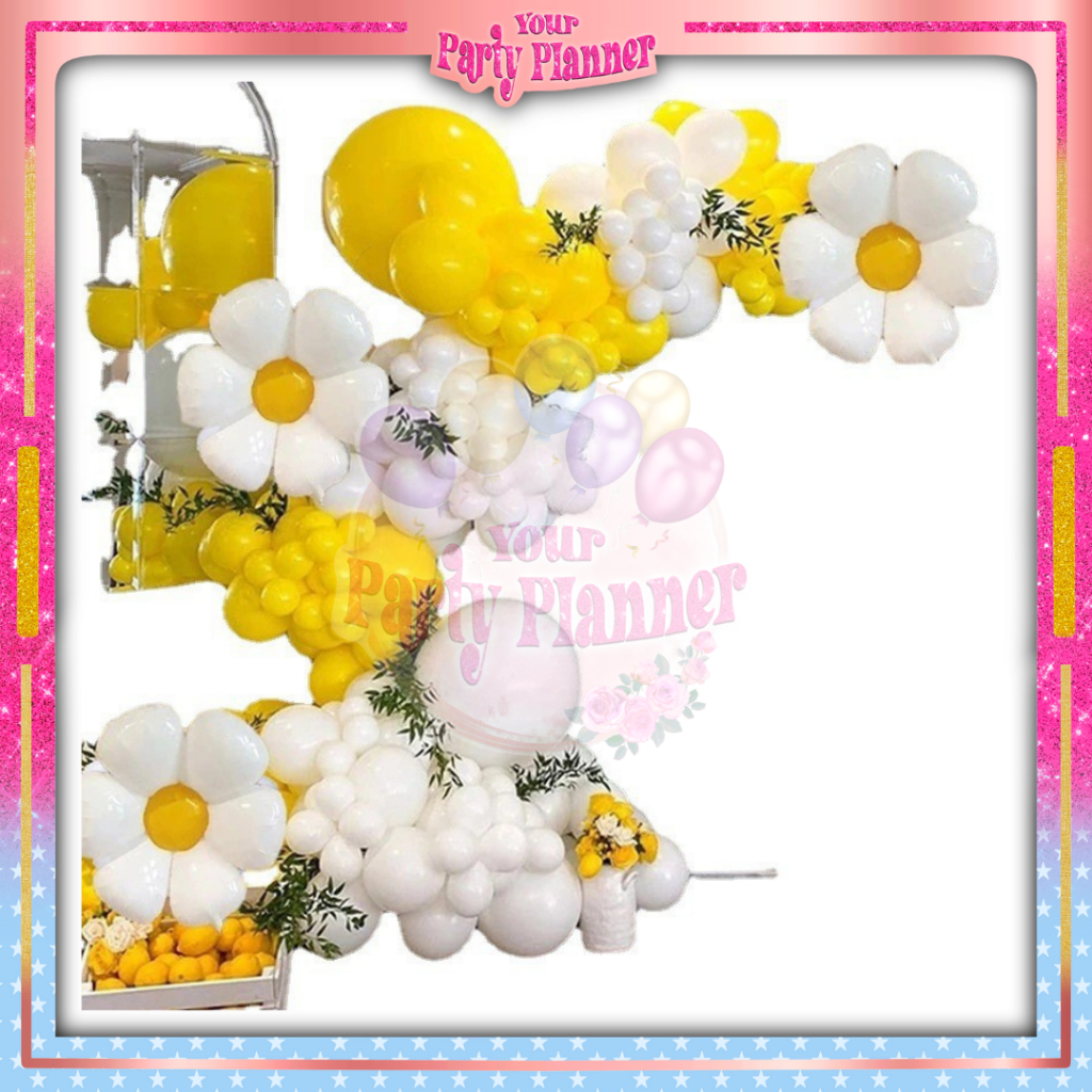 Balon Foil Bunga Smiley Daisy Putih Kuning BESAR JUMBO / Balon Foil Lateks Matahari Senyum / Balon F