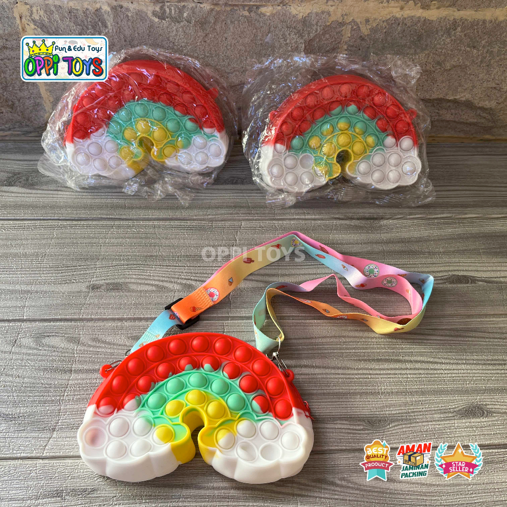 [COD] Tas Selempang Anak Pop IT Rubber Jelly - Sling Bag POP IT - Tas Pop It Model Rainbow Bulat - T