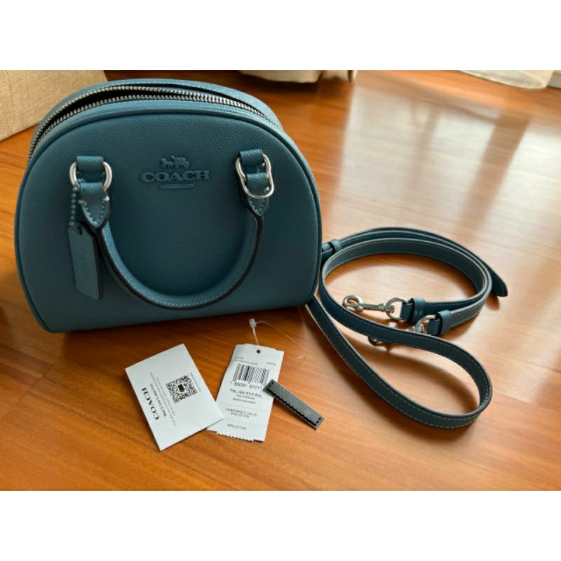 NWT Coach CC783 Sydney Satchel Crossbody bag In Crossgrain Leather Pacific Blue
