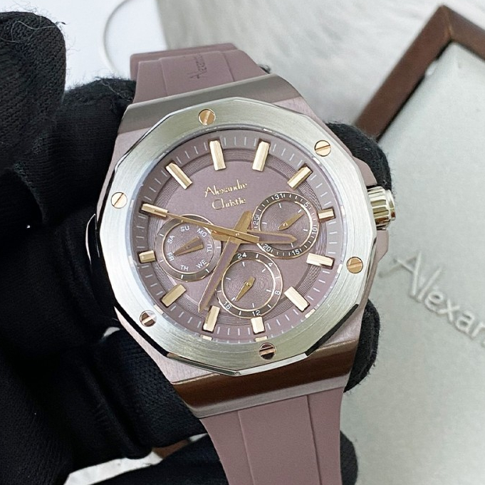 Jam Tangan Alexandre Christie Ori AC 2808 / 6675 Jam Wanita Terbaru Karet Rubber Navy Merah Red 100%