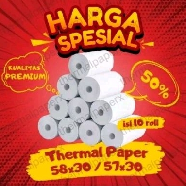 

10 ROLL KERTAS STRUK THERMAL PAPER ROLL 57x30 58x30 TERMAL EDC THERMAL PRINTER