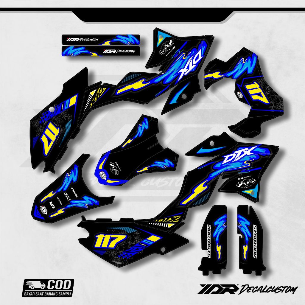 DECAL DTRACKER HITAM KMBINASI BIRU CUSTOM DESAIN