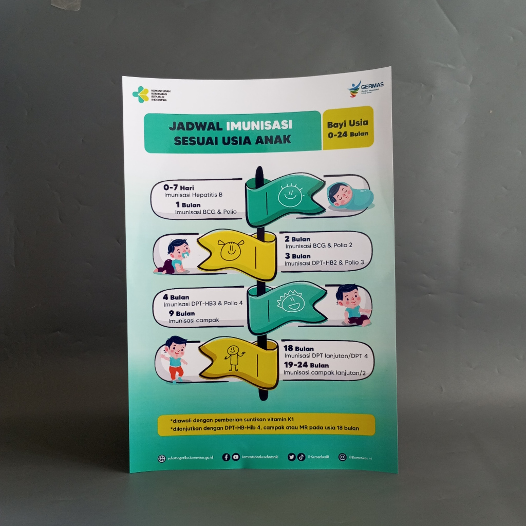 Poster Jadwal Imunisasi Anak/ Poster Imunisasi/ Poster Imunisasi Bayi 0-24 Bulan
