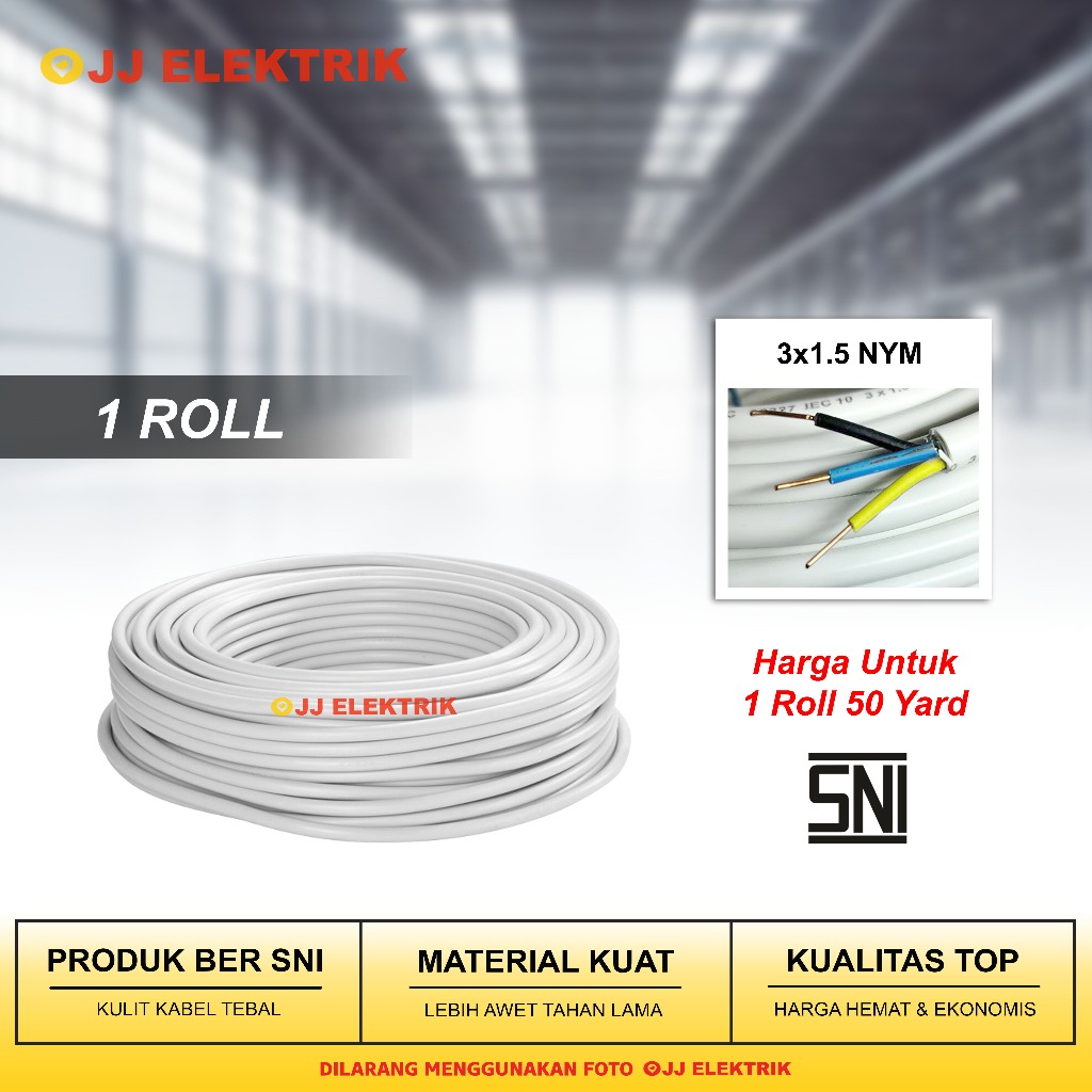 Kabel Listrik NYM 3x1.5 Tembaga 1 Roll  - Kabel Isi 3 Standar SNI