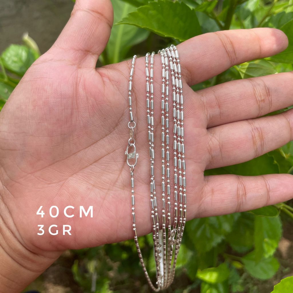 Kalung Necklace Perak Silver Bali 925 Beads Bola Kecil Biji Merica Lada Bambu Midi Korea Pria Wanita