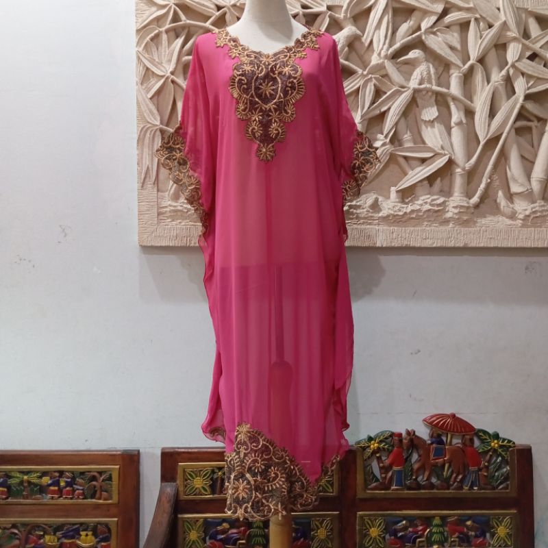 Kaftan Jumbo Pink Bordir Pesta / Kaftan Jumbo Pink Bordir Mewah / Kaftan Dress Jumbo Pink Bordir