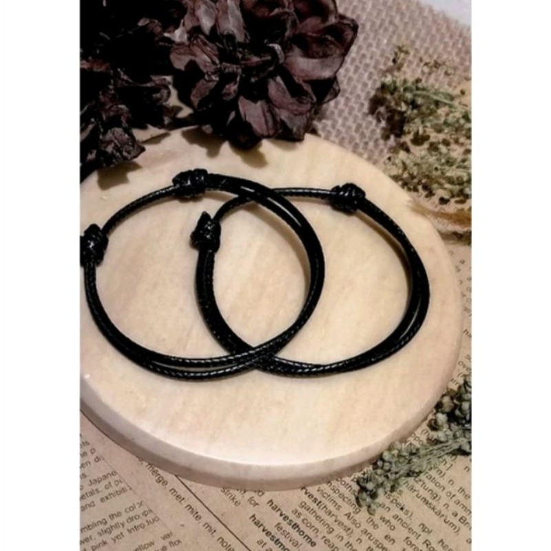 Gelang Inisial Tali Korea / Gelang Tali Inisial Custom Huruf/ Gelang Hitam Polos (HITAM) Gelang Kore