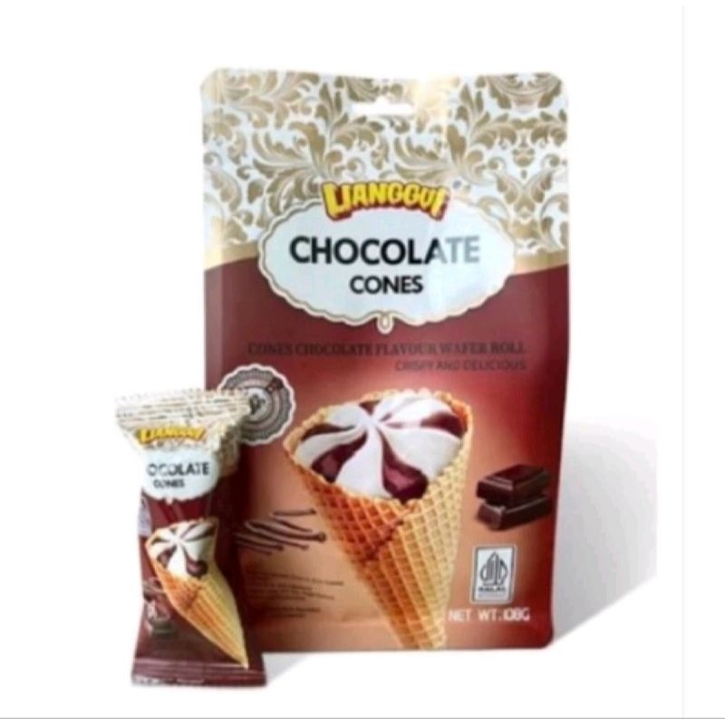 

Lianggui Chocolate Cones 108gr Chocolate Flaovour Wafer Roll biskuit Cokelat Bentuk ice cream Lianggui