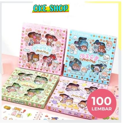 Stiker momo Super Stiker 2D 100 Lembar Sticker Momo Kartun Korea Lucu Anti Air Dekorasi Scrapbook St