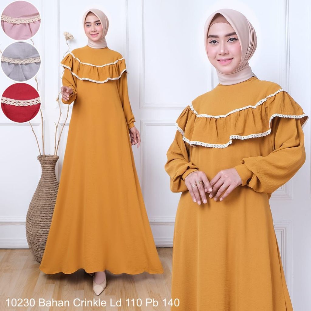 (DISKON) KD 10230 (isi 2) ASYA Gamis Crinkle Airflow Renda Import Lebar Mayung Premium Cantik Polos 