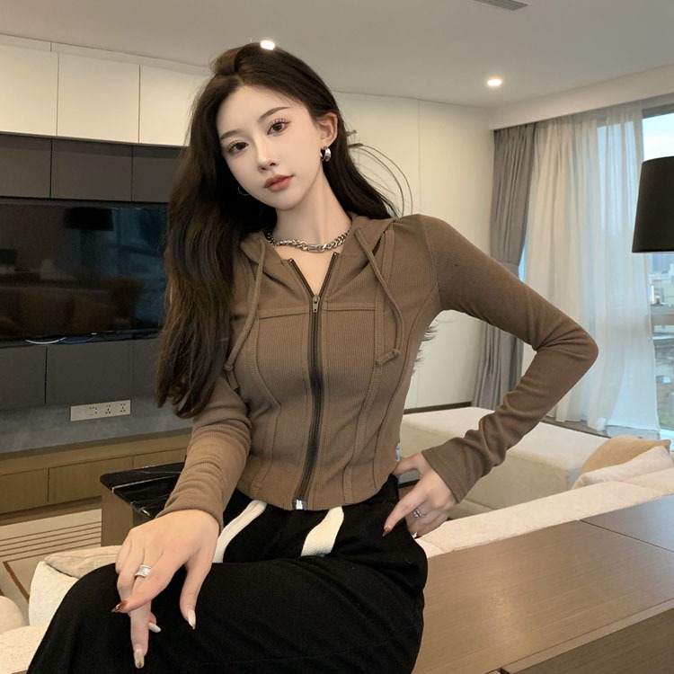	 ✨COD✨Hoodie ZIPPER BASIC Sweater Jaket Zipper Crop Top Hoodie Wanita Kekinian Fashion Outfit Ootd	