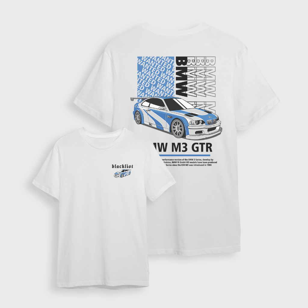 Tshirt Kaos Pria BMW M3 GTR Need For Speed Most Wanted Putih Combed 30s
