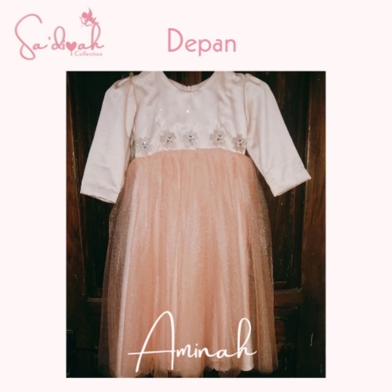 Aminah Dress - Gaun Pesta Anak Peach - Sadiyah Collection