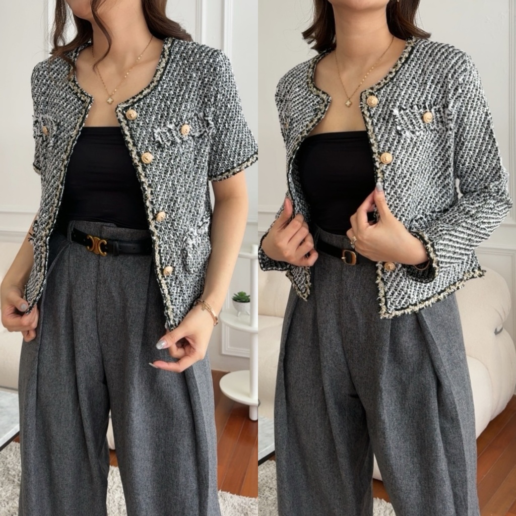 SUETERCLOTH - Patricia Tweed Top / Atasan Tweed Blazer / Blazer Wanita Berbahan Tweed / Blazer Top K