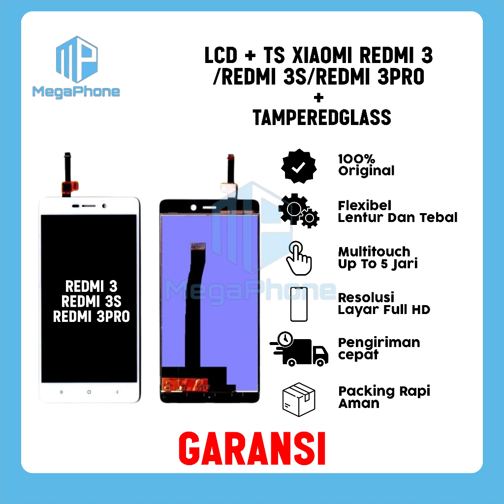 LCD + TS XIAOMI REDMI 3/REDMI 3S/REDMI 3 PRO ORI FULLSET GARANSI