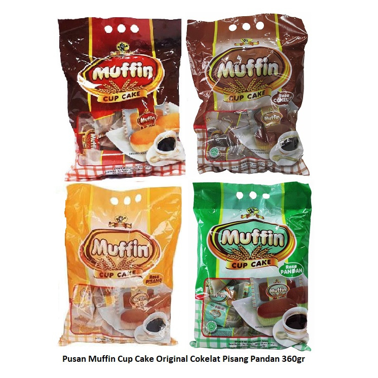 

Pusan Snack Muffin Cup Cake 360gr isi 20 pcs Mufin Bolu Rasa Original Cokelat Pisang Pandan