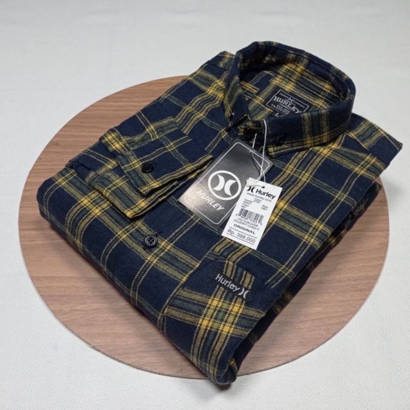 Kemeja Flanel Pria Premium Keren Garis Kuning Lengan Panjang