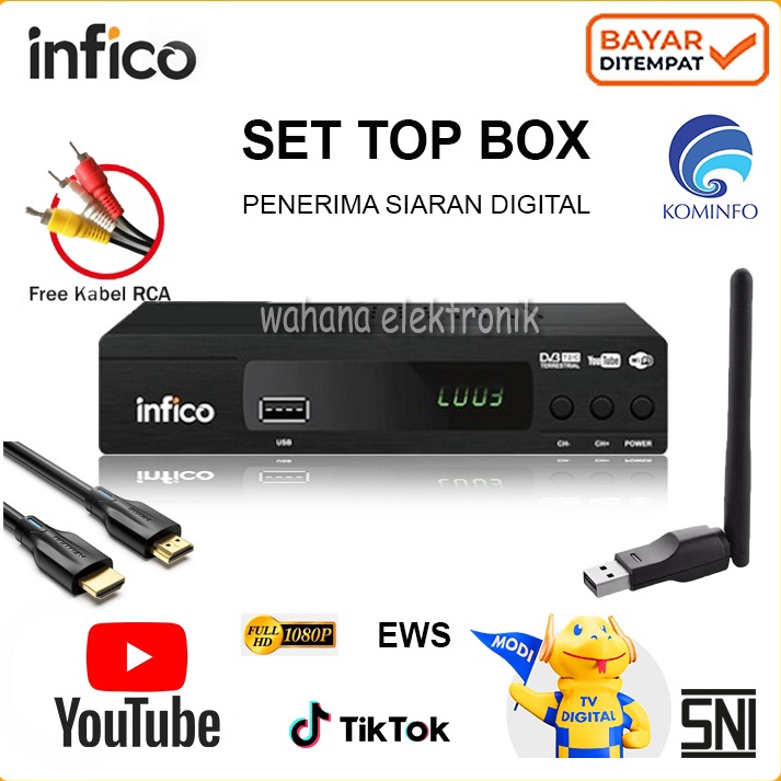 KIT SET TOP BOX DVB T2 INFICO TV SIARAN DIGITAL RECEIVER STB BISA YOUTUBE  STB