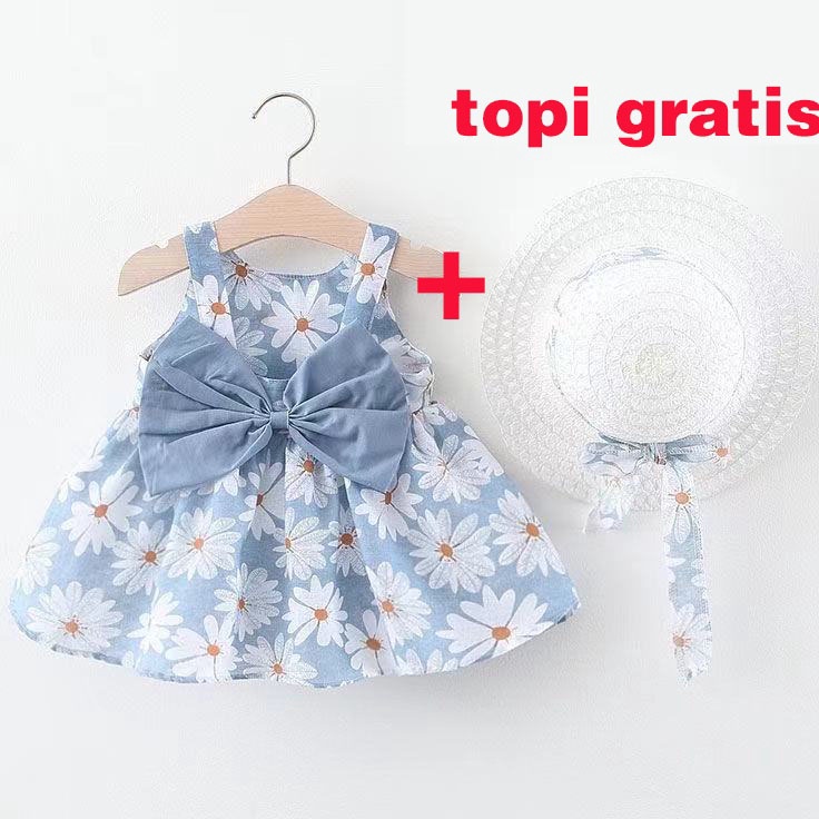 Cepaat 4 Tahun Gaun bayi  topi Set gaun hitam anak perempuan Rok lucu Lengan pendek atasan kecil Gau