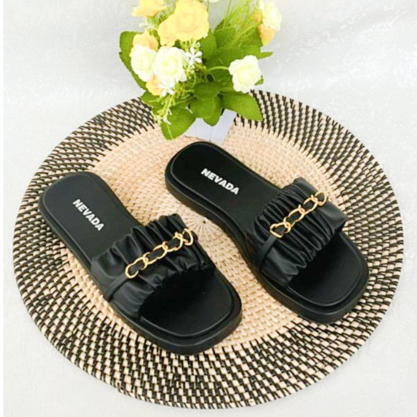 Sandal Wanita Selop Kerut Rante Bahan Karet Empuk Terbaru