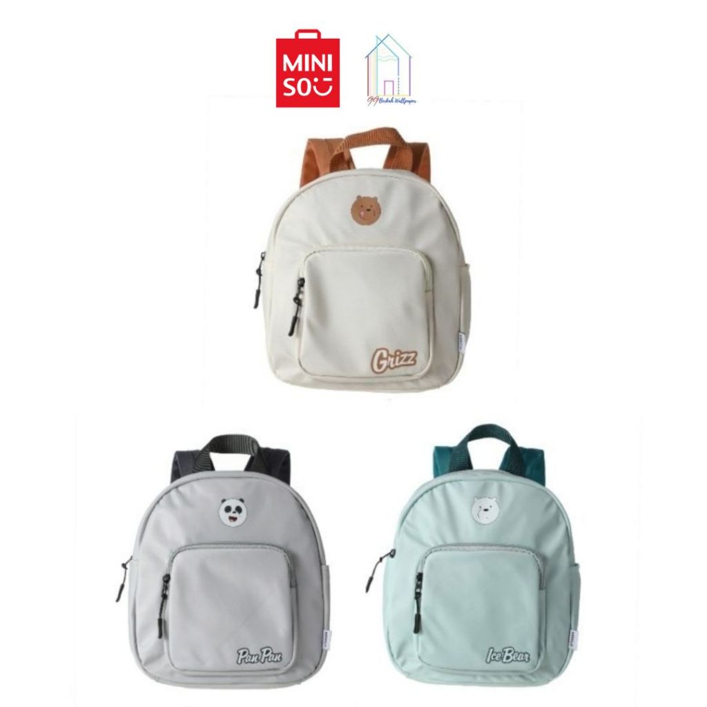 MINISO Tas Ransel We Bare Bears Collection 5.0 Backpack Grizz Panpan Ice Bear Tas Ransel Anak Sekola