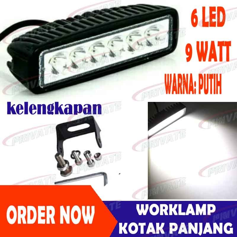 LED Worklightt 6 LED 9W Kotak Panjang Lampu Tembak Sorot